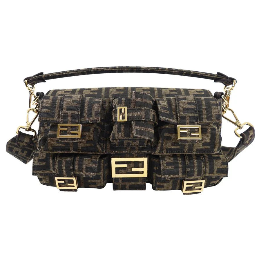 OUVALIA Luxury Edit | Fendi Brown Zucca FF Multi Pocket Baguette Bag