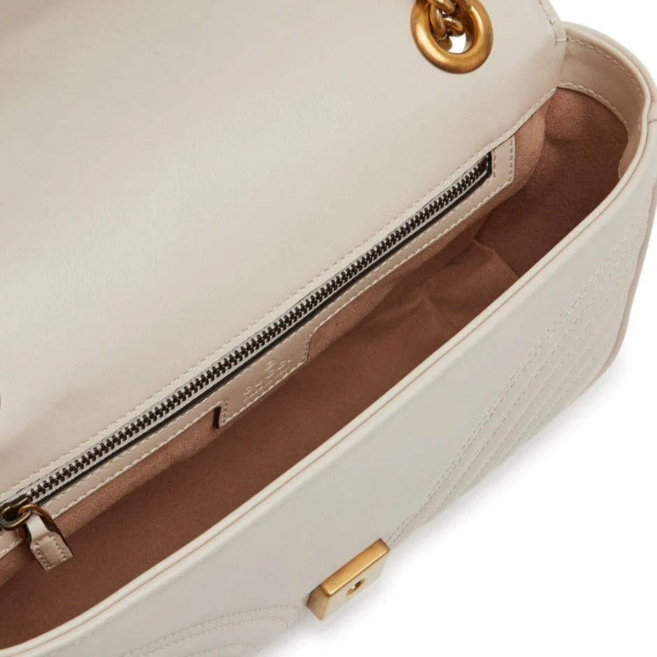 OUVALIA Luxury Edit | Gucci GG Marmont White Small Leather Shoulder Bag