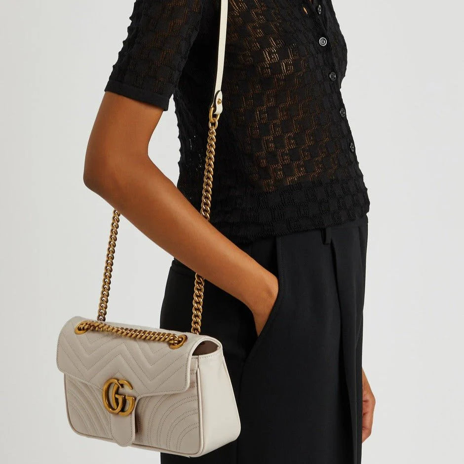 OUVALIA Luxury Edit | Gucci GG Marmont White Small Leather Shoulder Bag