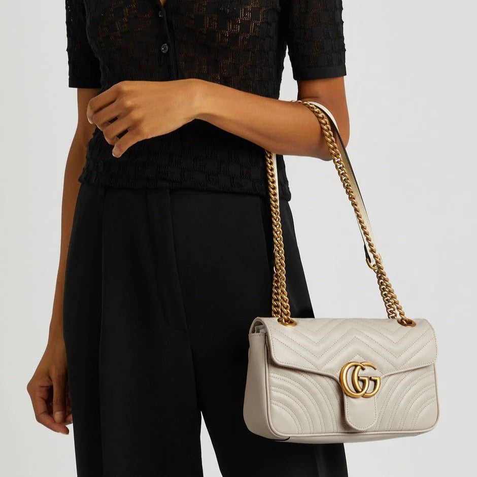 OUVALIA Luxury Edit | Gucci GG Marmont White Small Leather Shoulder Bag