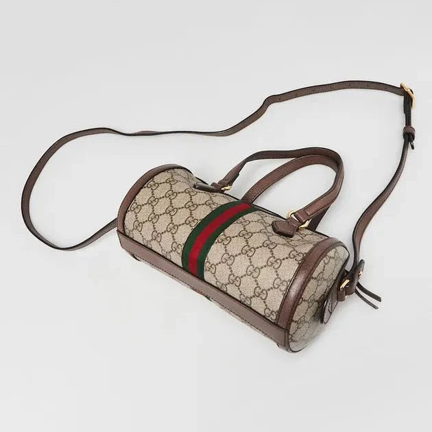 OUVALIA Luxury Edit | Gucci Coated Canvas And Leather Small Ophidia Boston Bag