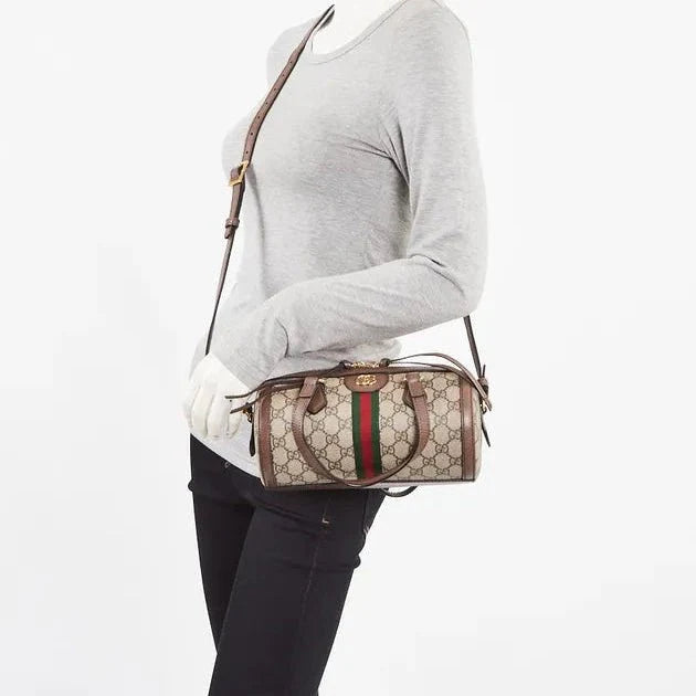 OUVALIA Luxury Edit | Gucci Coated Canvas And Leather Small Ophidia Boston Bag