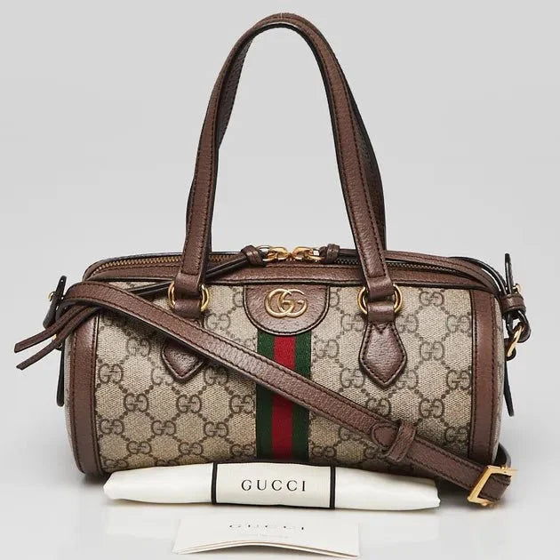 OUVALIA Luxury Edit | Gucci Coated Canvas And Leather Small Ophidia Boston Bag