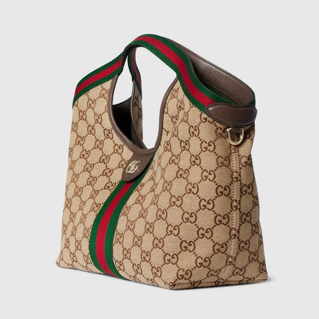 OUVALIA Luxury Edit | Gucci Giglio Small Tote Bag In Beige and Brown GG Canvas