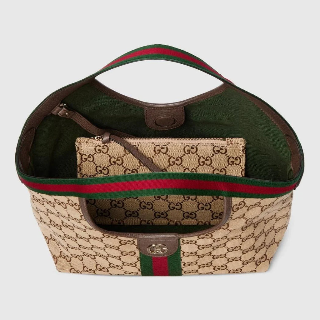 OUVALIA Luxury Edit | Gucci Giglio Small Tote Bag In Beige and Brown GG Canvas