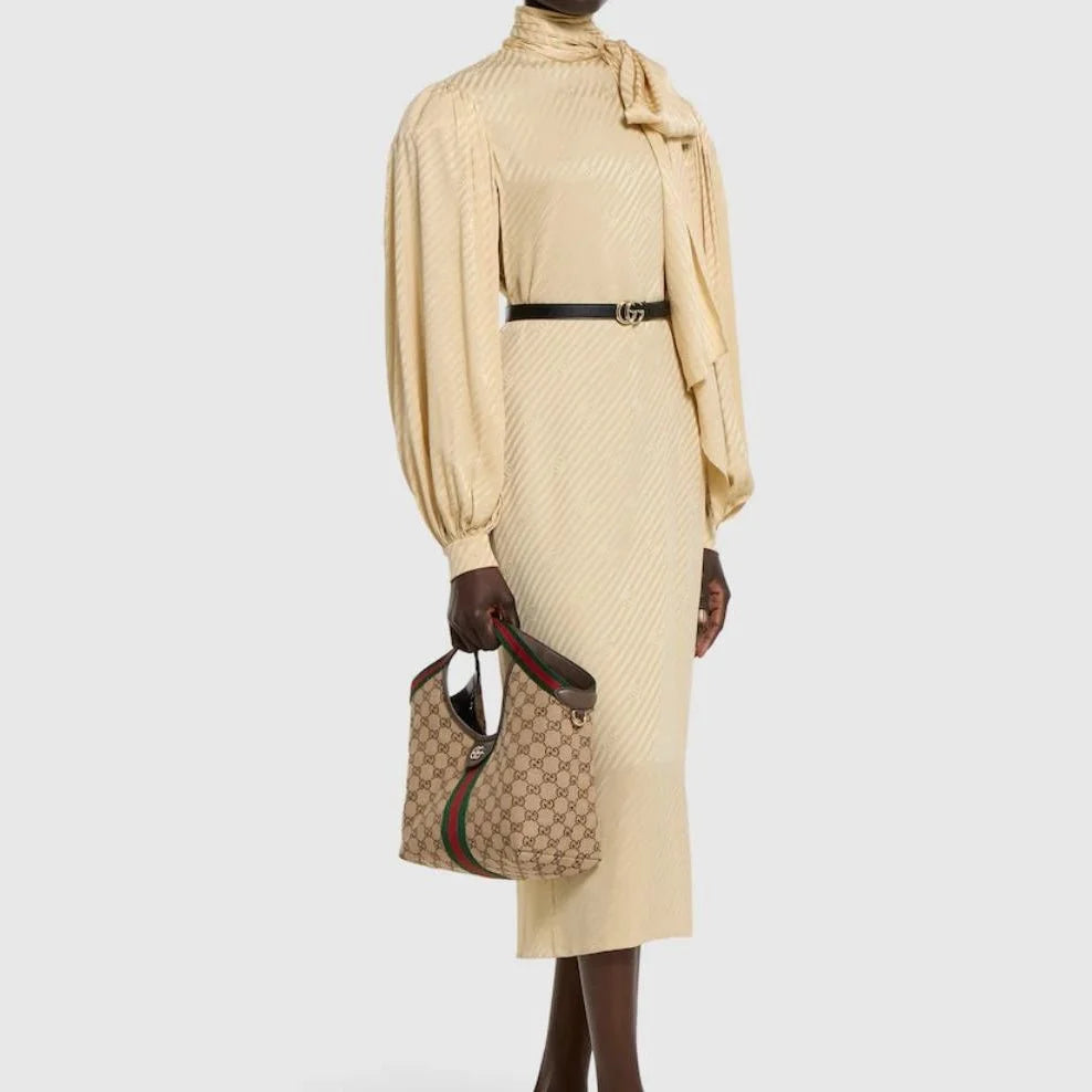 OUVALIA Luxury Edit | Gucci Giglio Small Tote Bag In Beige and Brown GG Canvas