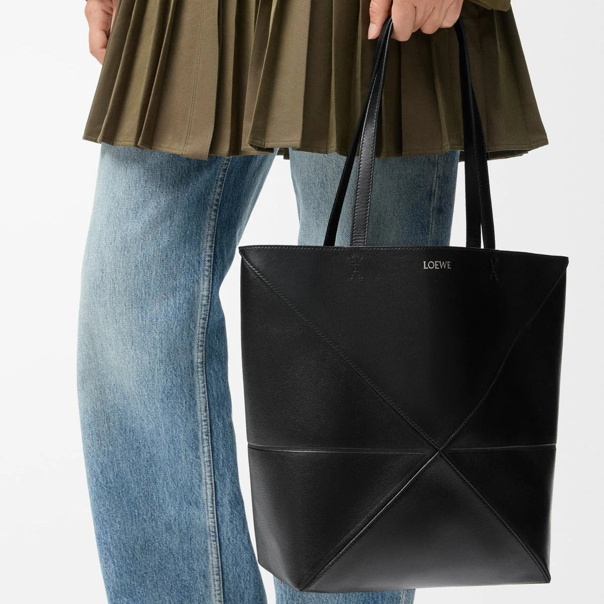 OUVALIA Luxury Edit | Loewe Medium Puzzle Fold Tote In Shiny Calfskin
