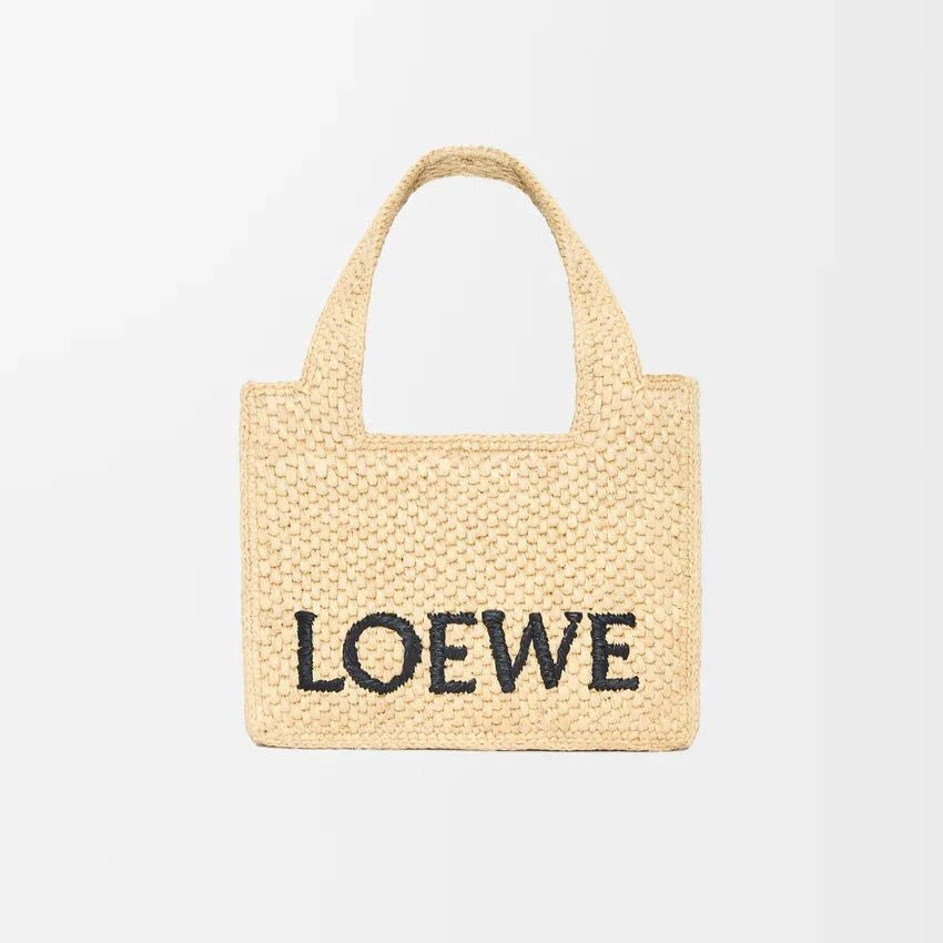 OUVALIA Luxury Edit | Loewe Mini Loewe Font Tote In Raffia For Women