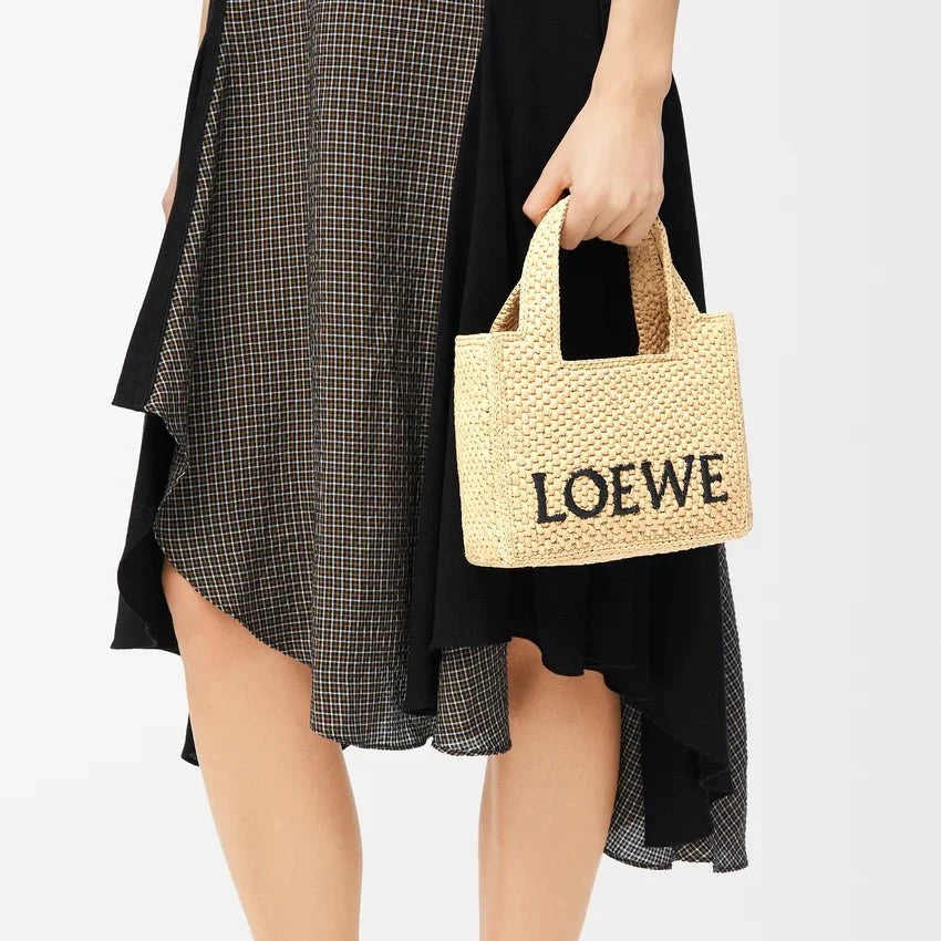OUVALIA Luxury Edit | Loewe Mini Loewe Font Tote In Raffia For Women