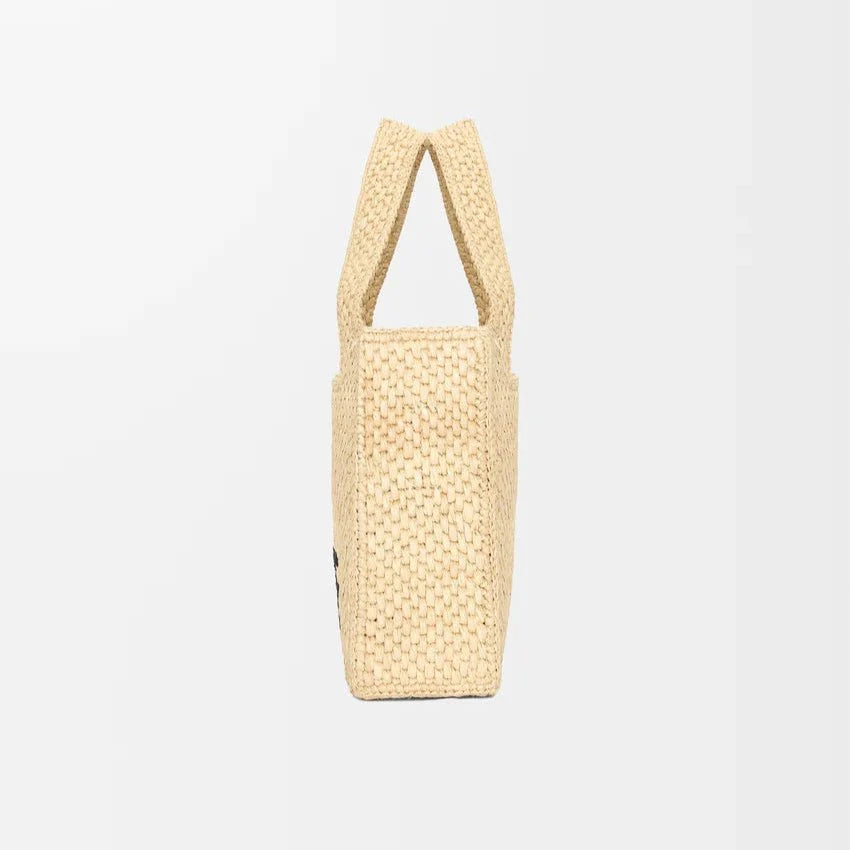 OUVALIA Luxury Edit | Loewe Mini Loewe Font Tote In Raffia For Women