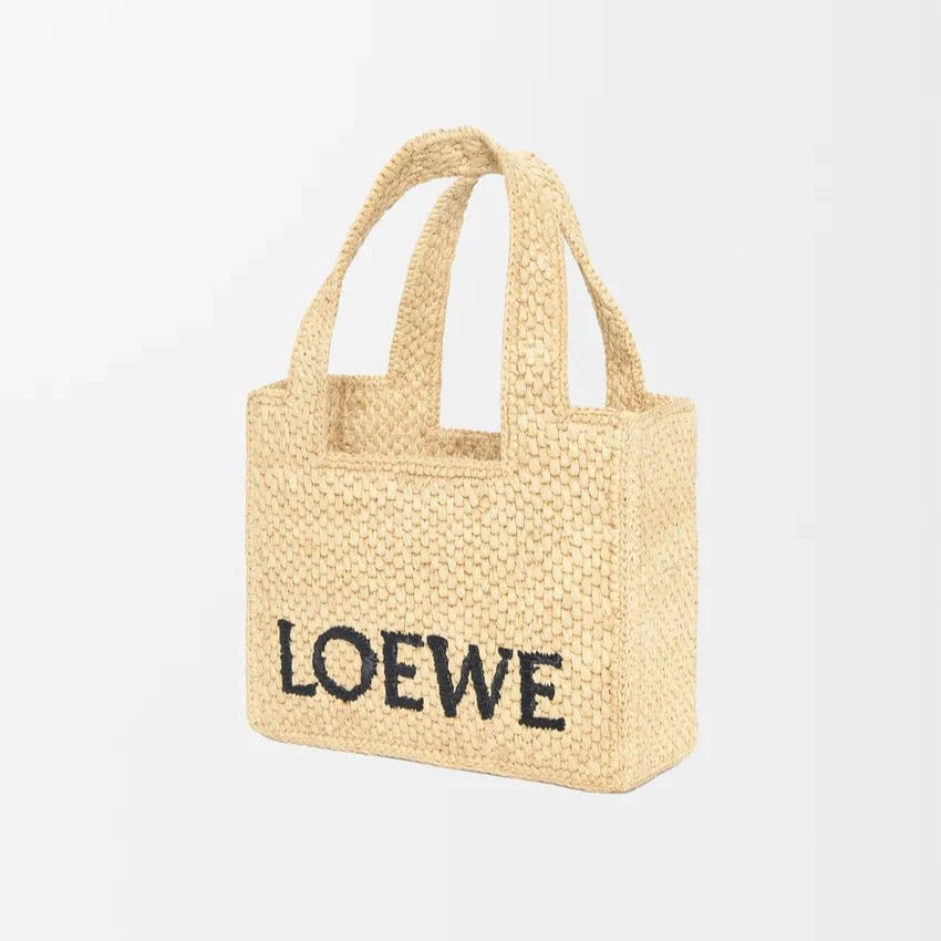 OUVALIA Luxury Edit | Loewe Mini Loewe Font Tote In Raffia For Women