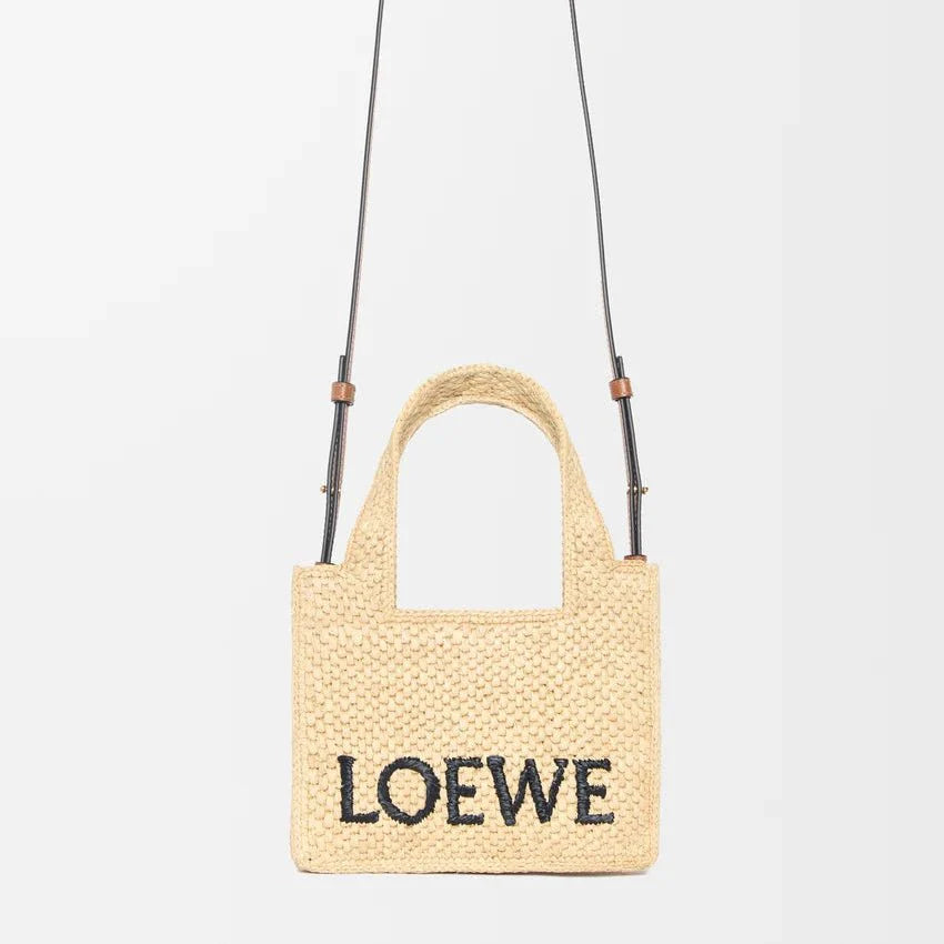 OUVALIA Luxury Edit | Loewe Mini Loewe Font Tote In Raffia For Women