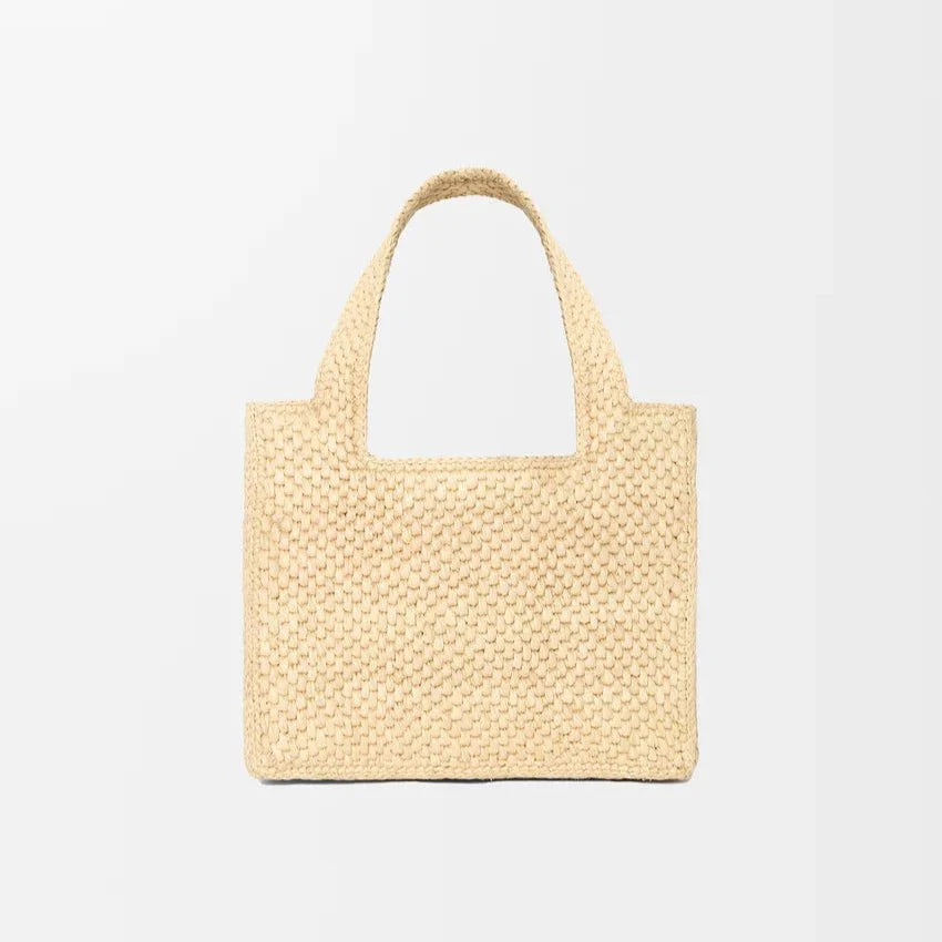 OUVALIA Luxury Edit | Loewe Mini Loewe Font Tote In Raffia For Women