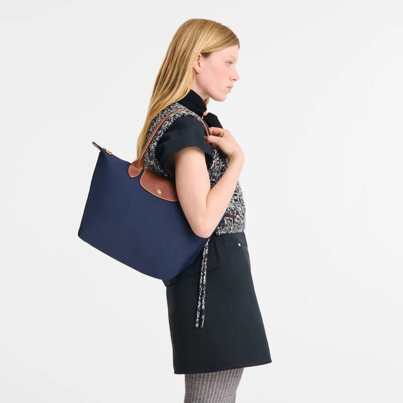 OUVALIA Luxury Edit | Longchamp Le Pliage Medium Shoulder Bag Blue And Brown