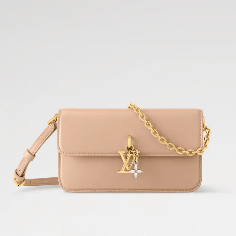 OUVALIA Luxury Edit | Louis Vuitton Bouncing Wallet On Chain LV Bloom – Beige