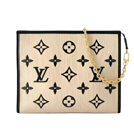 OUVALIA Luxury Edit | Louis Vuitton Raffia and Leather Poche With Chain