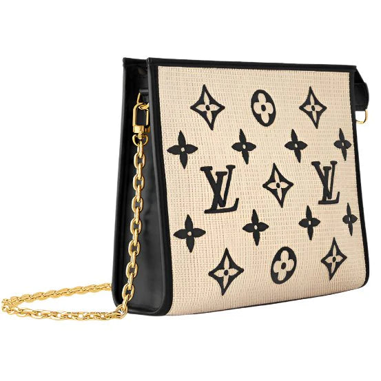 OUVALIA Luxury Edit | Louis Vuitton Raffia and Leather Poche With Chain
