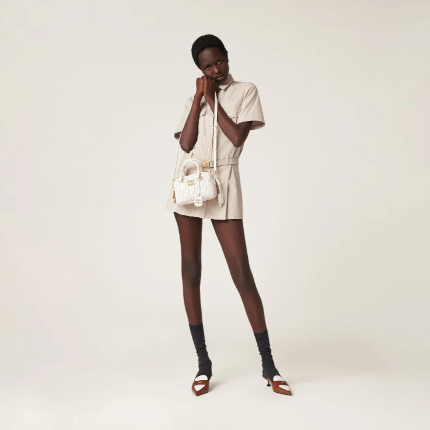 OUVALIA Luxury Edit | Miu Miu Arcadie Matelasse Leather S Narrow-Bag White