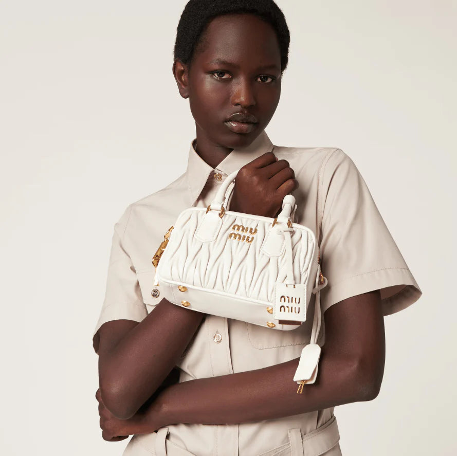 OUVALIA Luxury Edit | Miu Miu Arcadie Matelasse Leather S Narrow-Bag White