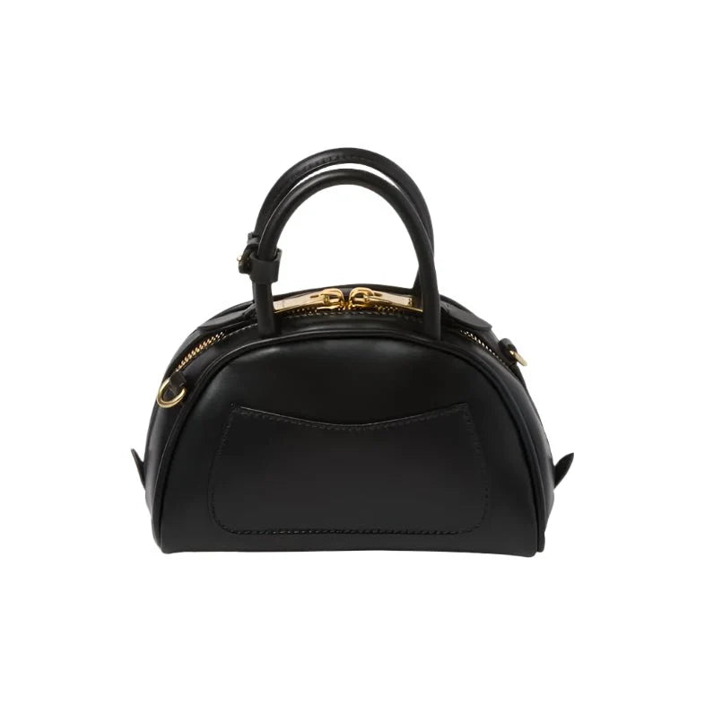 OUVALIA Luxury Edit | Miu Miu Leather Top-Handle Bag With Metal Lettering Logo And Gold-Tone Hardware Black