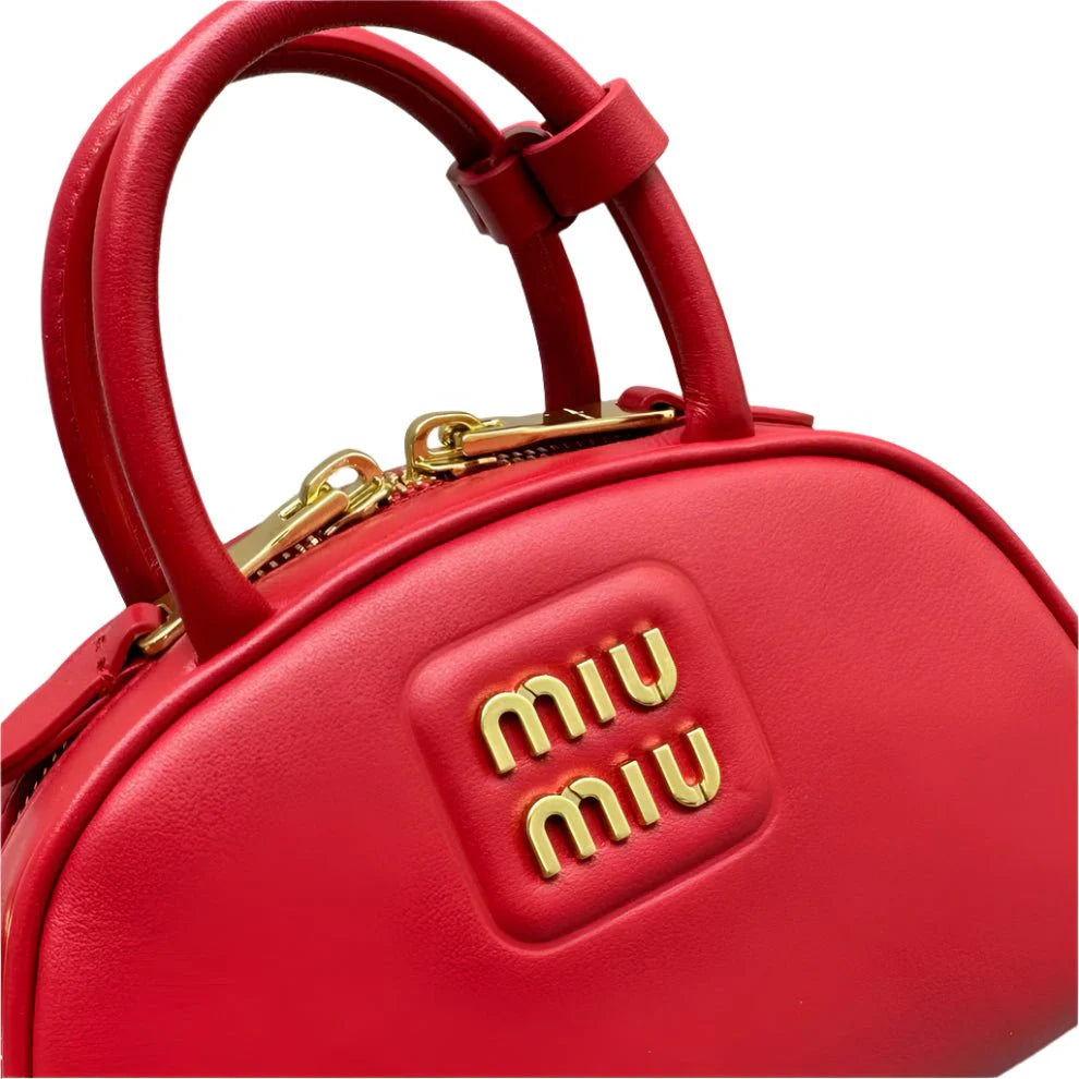 OUVALIA Luxury Edit | Miu Miu Top-Handle Bag In Leather With Gold-Tone Hardware Red