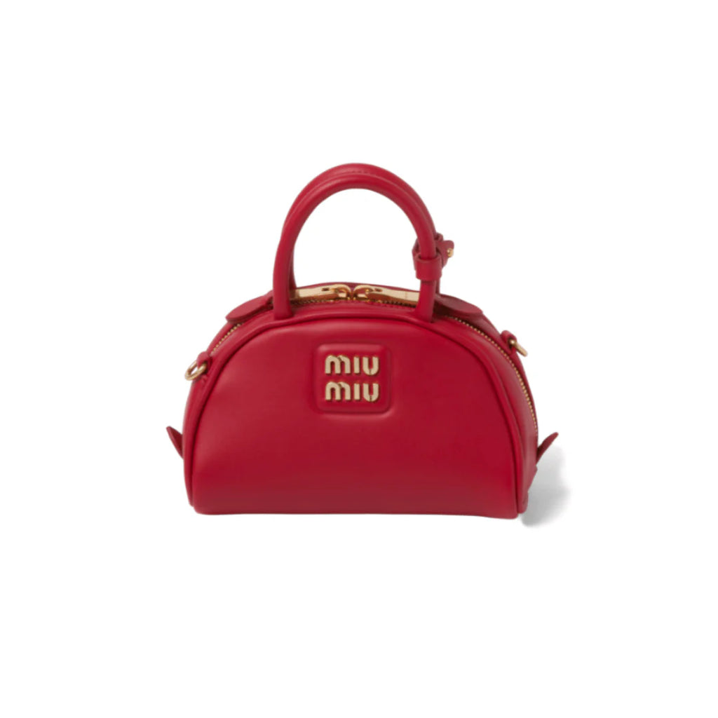 OUVALIA Luxury Edit | Miu Miu Top-Handle Bag In Leather With Gold-Tone Hardware Red