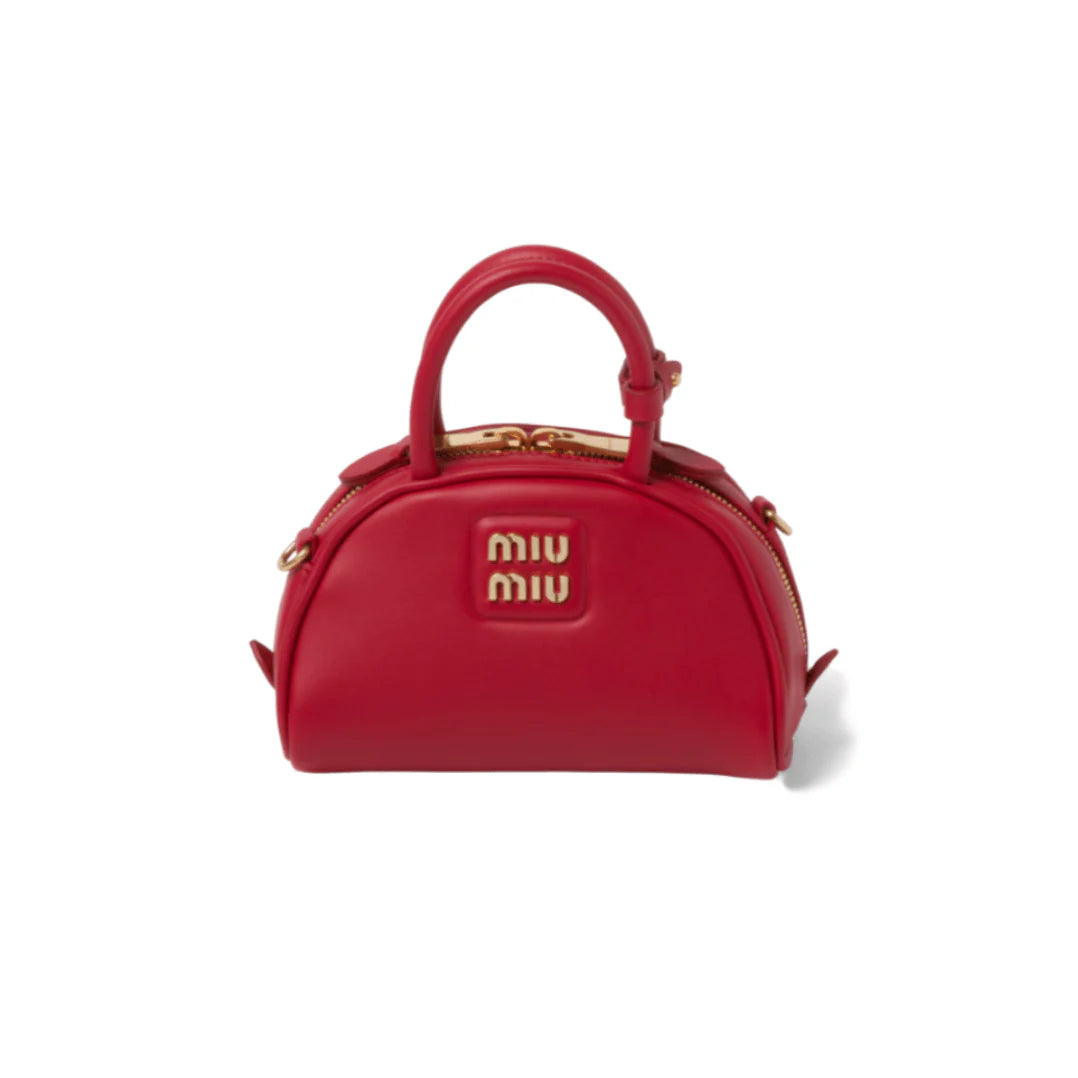 OUVALIA Luxury Edit | Miu Miu Top-Handle Bag In Leather With Gold-Tone Hardware Red