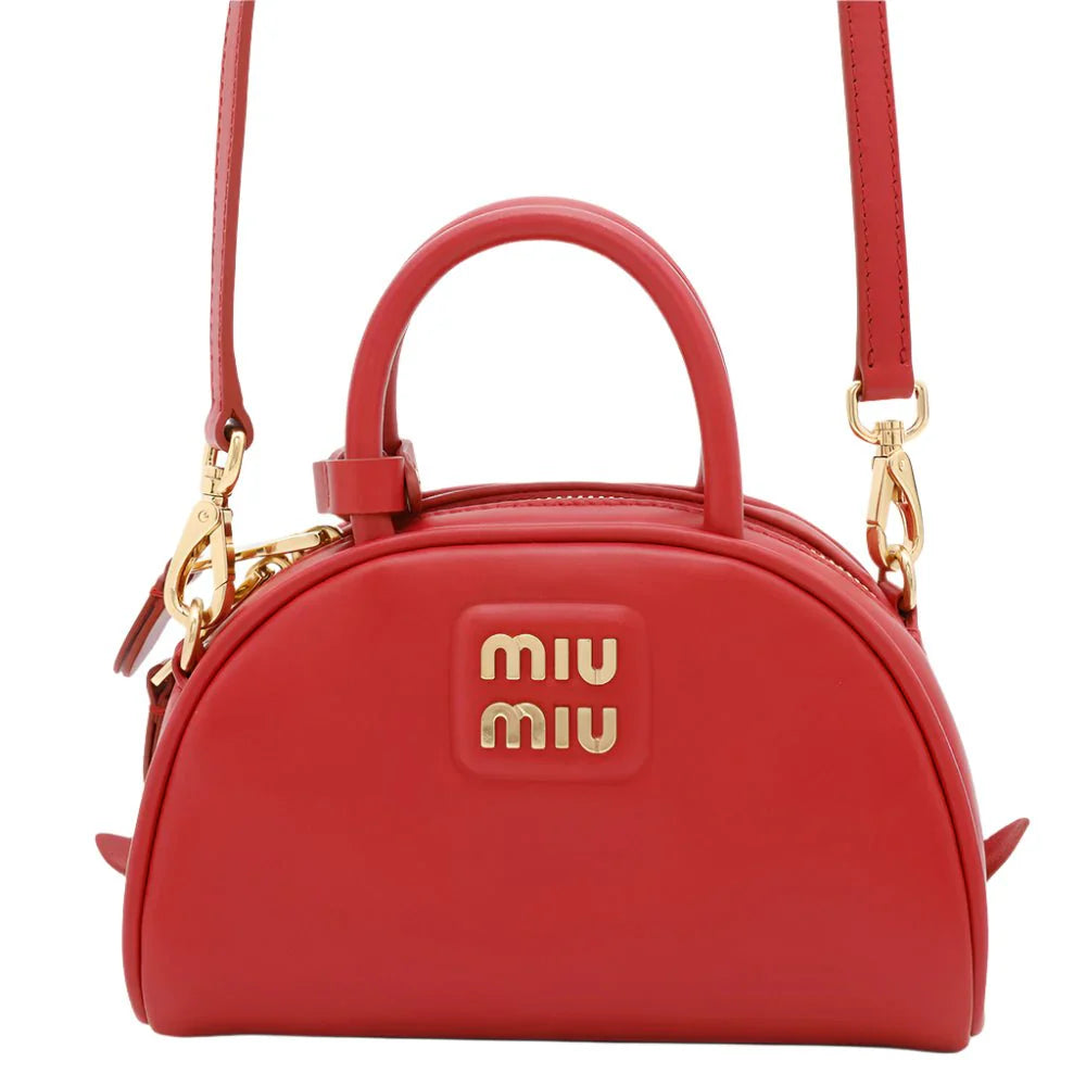 OUVALIA Luxury Edit | Miu Miu Top-Handle Bag In Leather With Gold-Tone Hardware Red