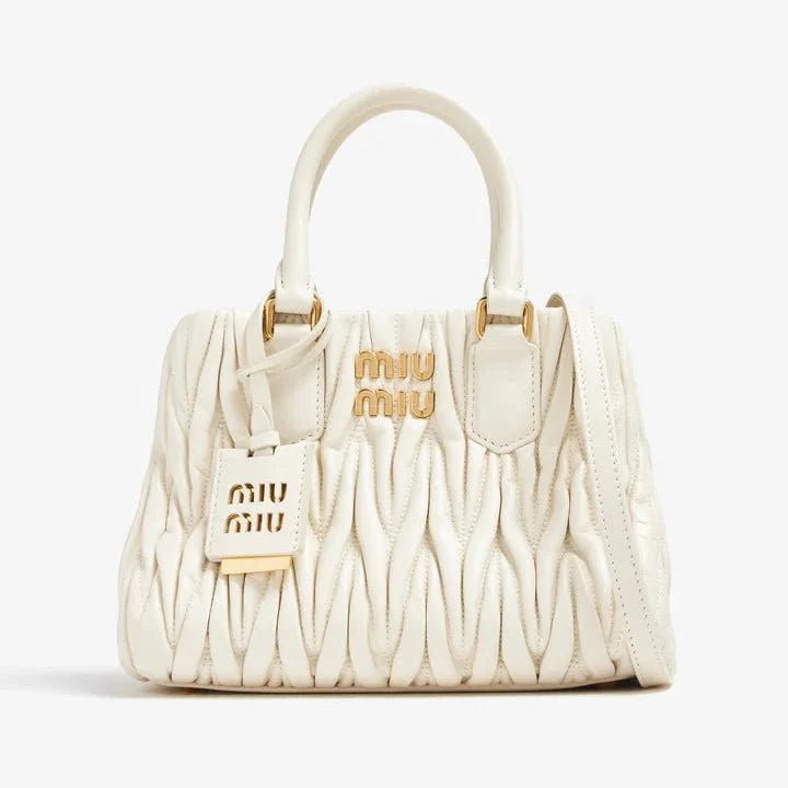 OUVALIA Luxury Edit | Miu Miu Matelassé Leather Mini Handbag – Off White