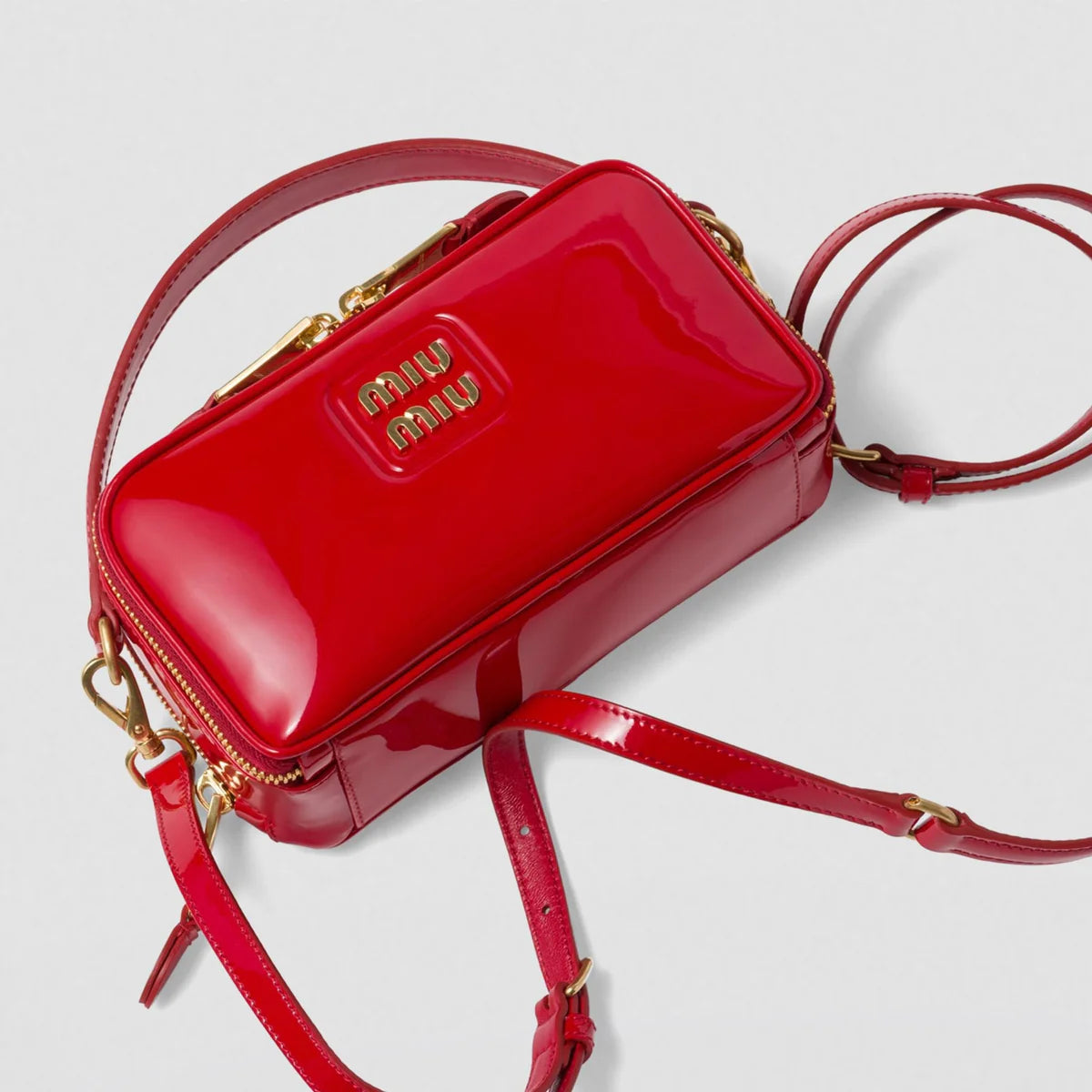 OUVALIA Luxury Edit | Miu Miu Patent Red Leather Shoulder Bag