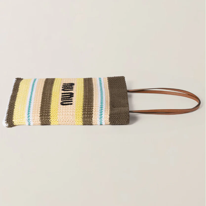 OUVALIA Luxury Edit | Miu Miu Striped Crochet Tote Bag – Grey