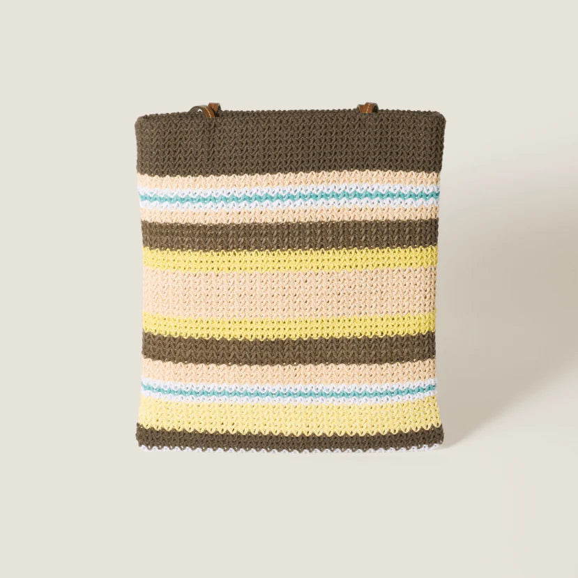 OUVALIA Luxury Edit | Miu Miu Striped Crochet Tote Bag – Grey