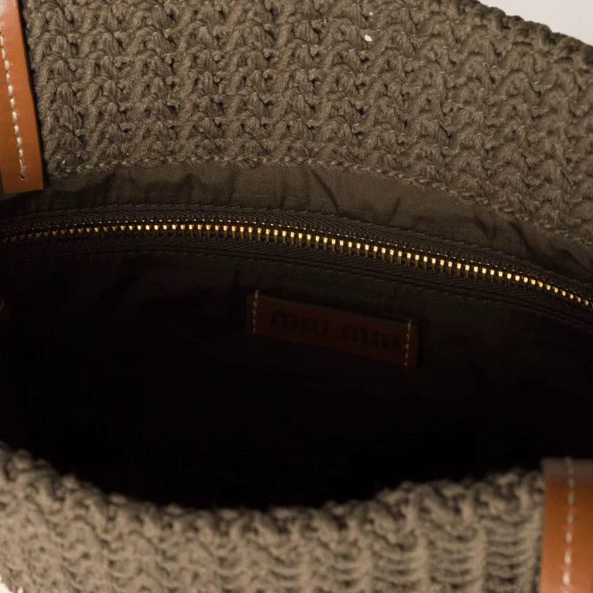 OUVALIA Luxury Edit | Miu Miu Striped Crochet Tote Bag – Grey