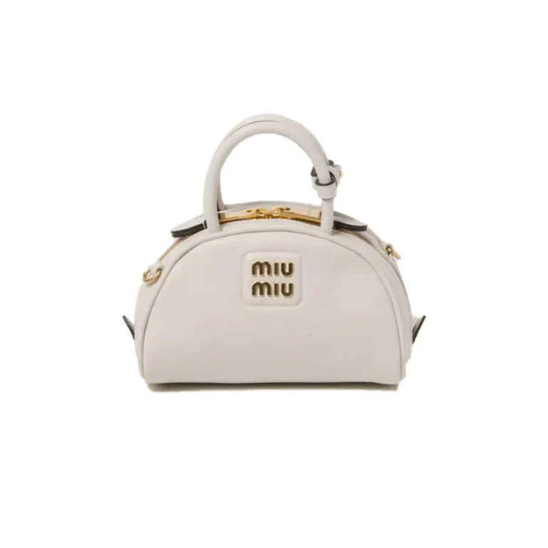 OUVALIA Luxury Edit | Miu Miu Vernice Branded Leather Top-Handle Bag