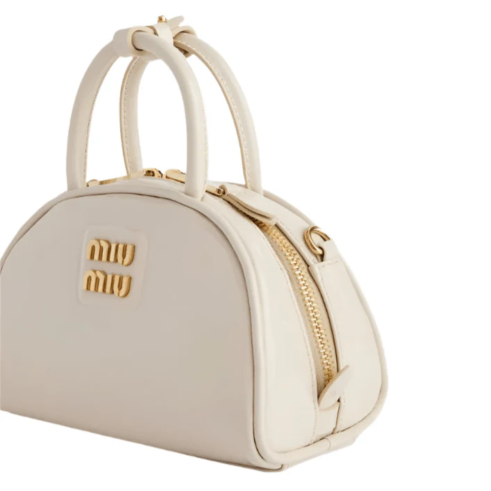 OUVALIA Luxury Edit | Miu Miu Vernice Branded Leather Top-Handle Bag