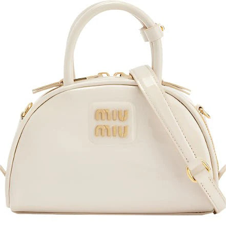 OUVALIA Luxury Edit | Miu Miu Vernice Branded Leather Top-Handle Bag