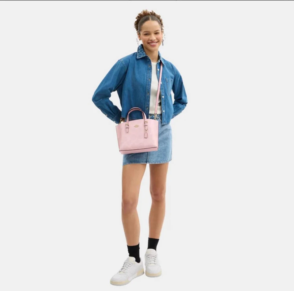OUVALIA Luxury Edit | Coach Mollie Tote Bag 25 In Signature Canvas Baby Pink