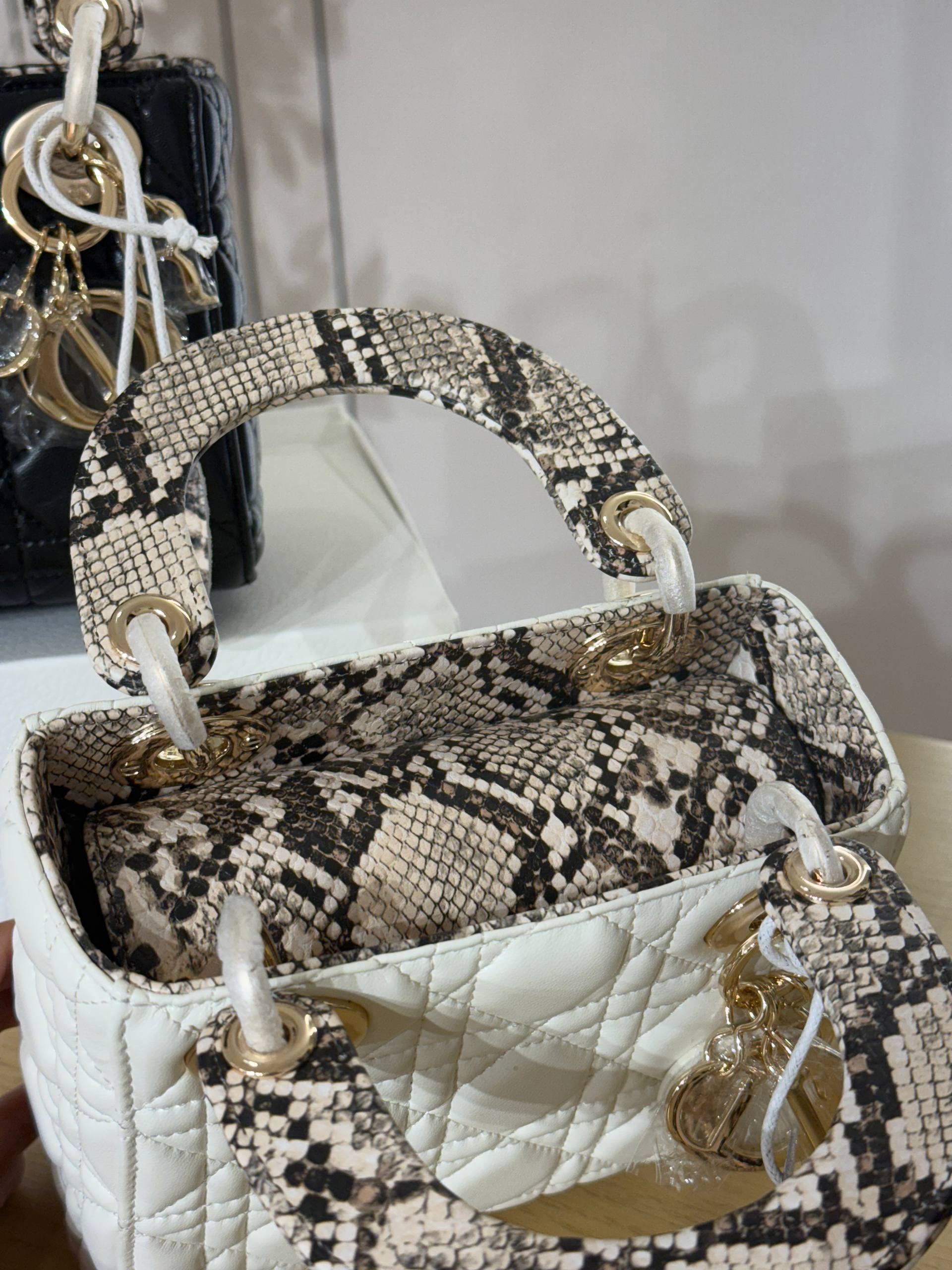 OUVALIA Luxury Edit | Dior Small Lady Dior Bag white Cannage Lambskin and Multicolor Python Light Gold Hardware