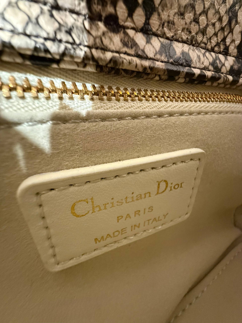 OUVALIA Luxury Edit | Dior Small Lady Dior Bag white Cannage Lambskin and Multicolor Python Light Gold Hardware