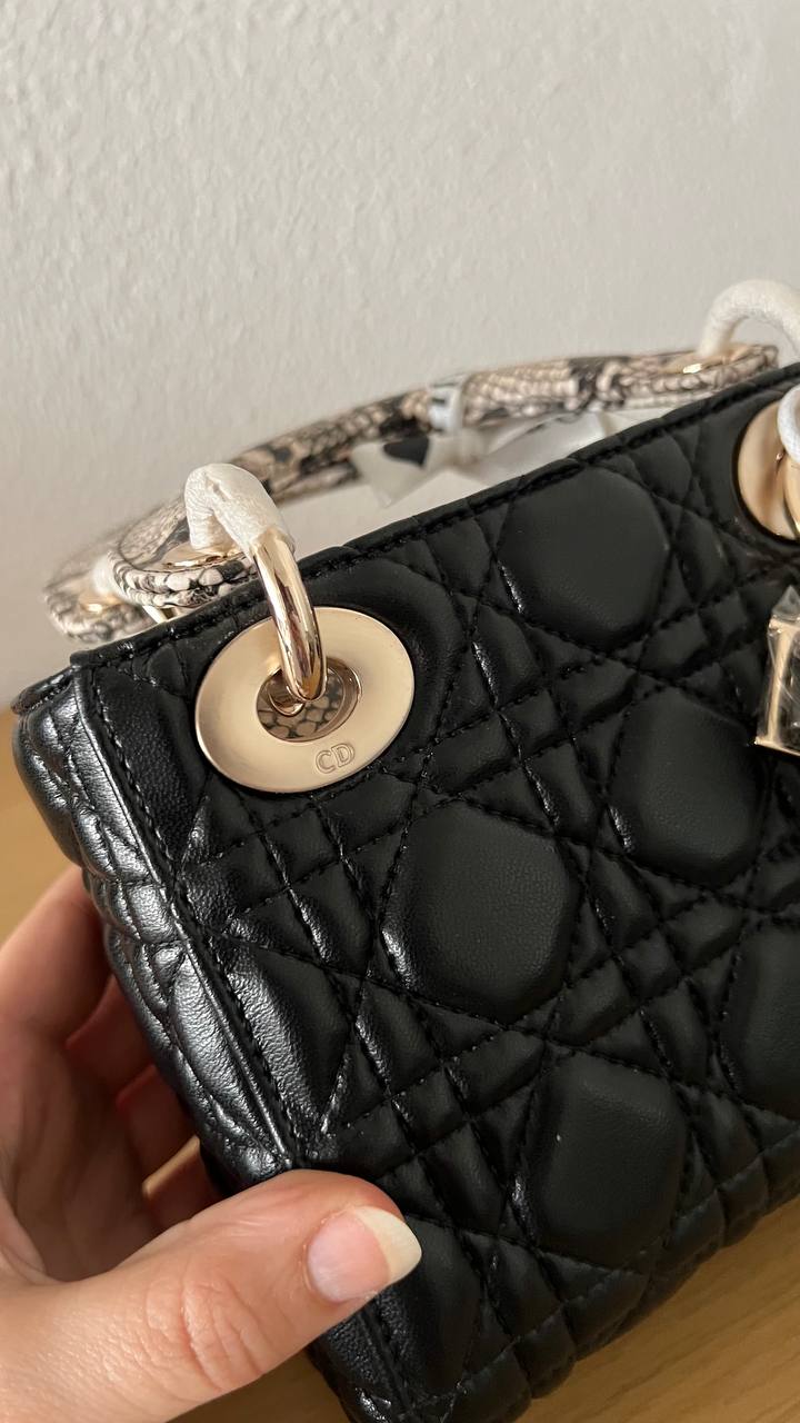 OUVALIA Luxury Edit | Dior Small Lady Dior Bag Black Cannage Lambskin and Multicolor Python Light Gold Hardware