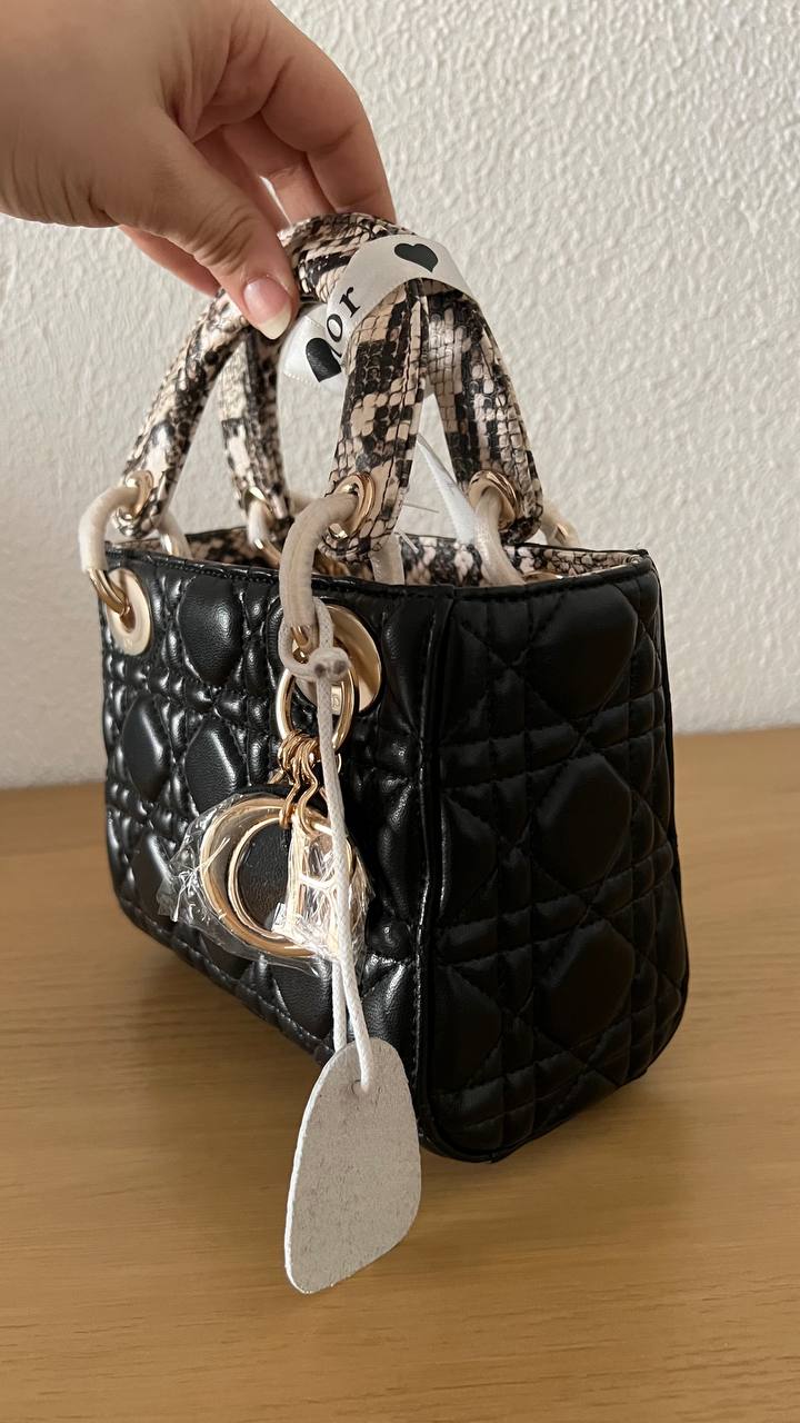 OUVALIA Luxury Edit | Dior Small Lady Dior Bag Black Cannage Lambskin and Multicolor Python Light Gold Hardware