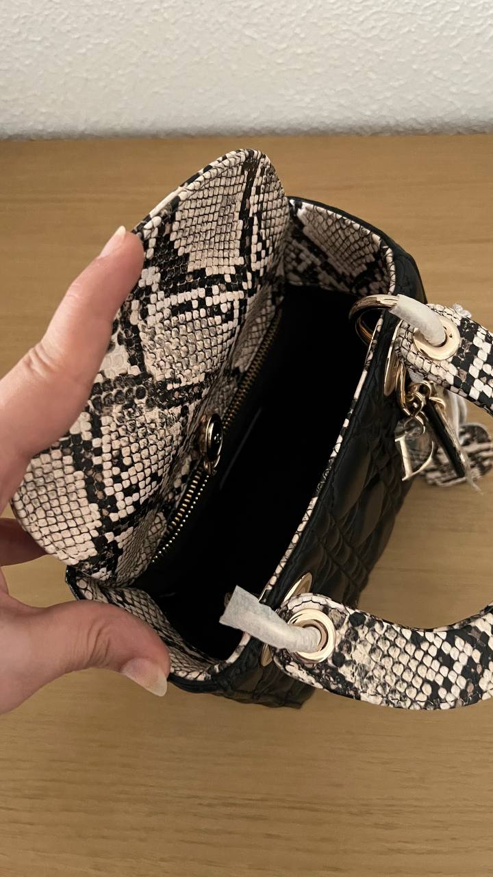 OUVALIA Luxury Edit | Dior Small Lady Dior Bag Black Cannage Lambskin and Multicolor Python Light Gold Hardware