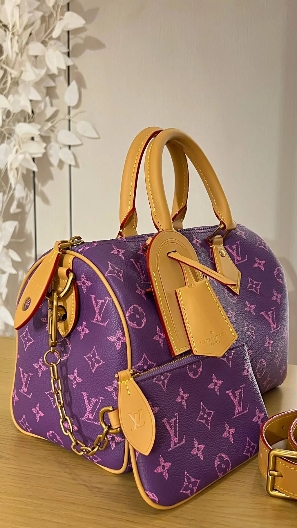 OUVALIA Luxury Edit | Louis Vuitton Speedy Bandoulière Bag Purple Monogram with Pouch