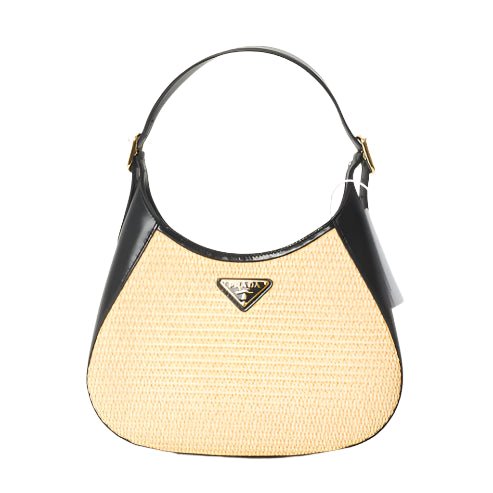 OUVALIA Luxury Edit | Prada Beige Raffia & Black Leather Small Cleo Bag