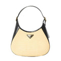 OUVALIA Luxury Edit | Prada Beige Raffia & Black Leather Small Cleo Bag
