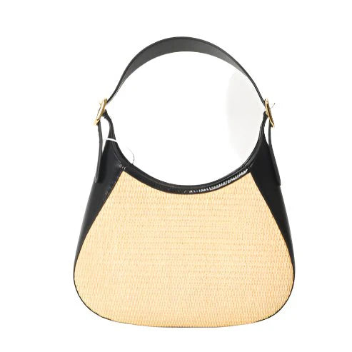 OUVALIA Luxury Edit | Prada Beige Raffia & Black Leather Small Cleo Bag