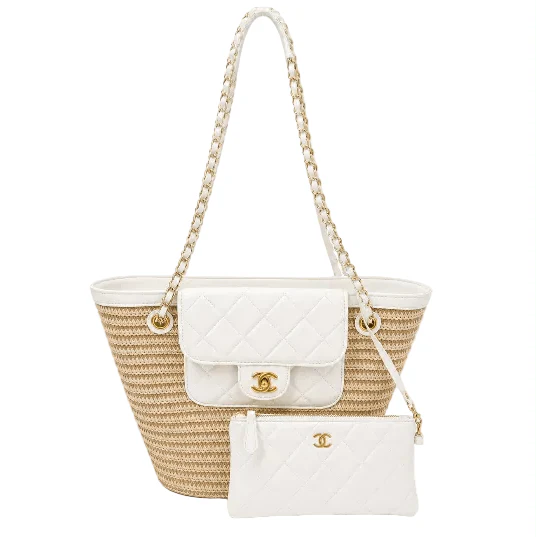OUVALIA Luxury Edit | Chanel Raffia Braided Lambskin Large Shopping Tote Beige White