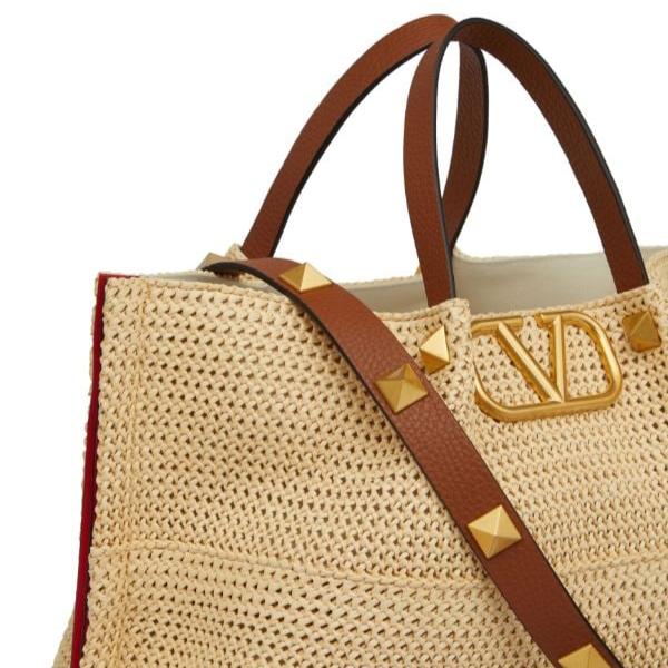 OUVALIA Luxury Edit | Valentino Garavani Medium Straw Summer Tote Natural