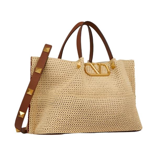 OUVALIA Luxury Edit | Valentino Garavani Medium Straw Summer Tote Natural