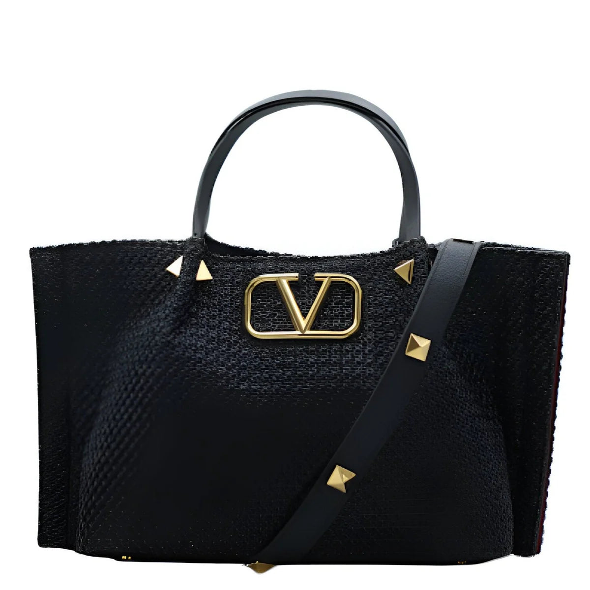 OUVALIA Luxury Edit | Valentino Garavani Medium Straw Summer Tote Natural Shopper Black